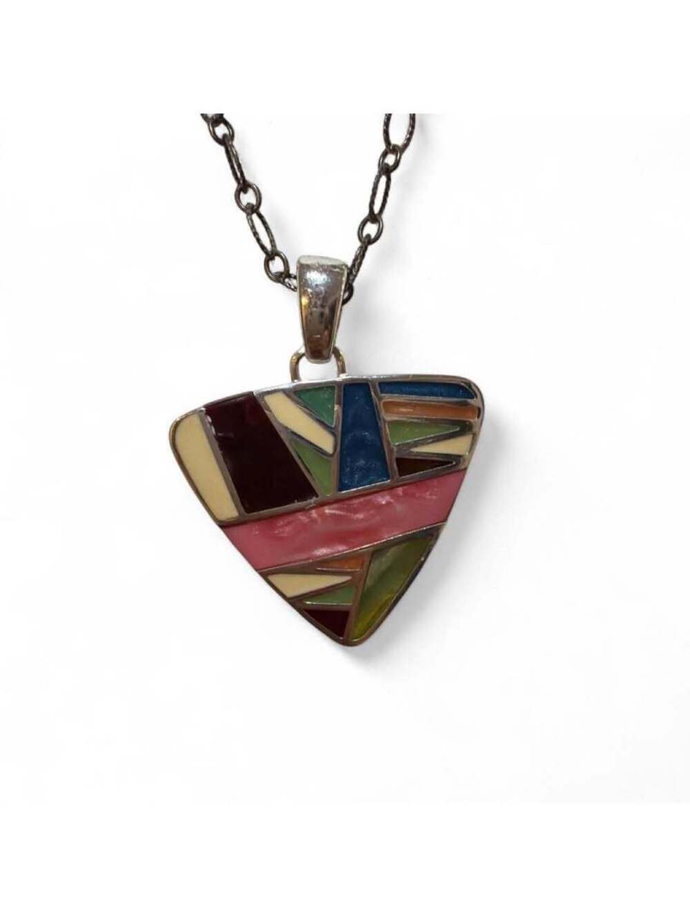 Geometric Enamel Triangle Pendant Necklace